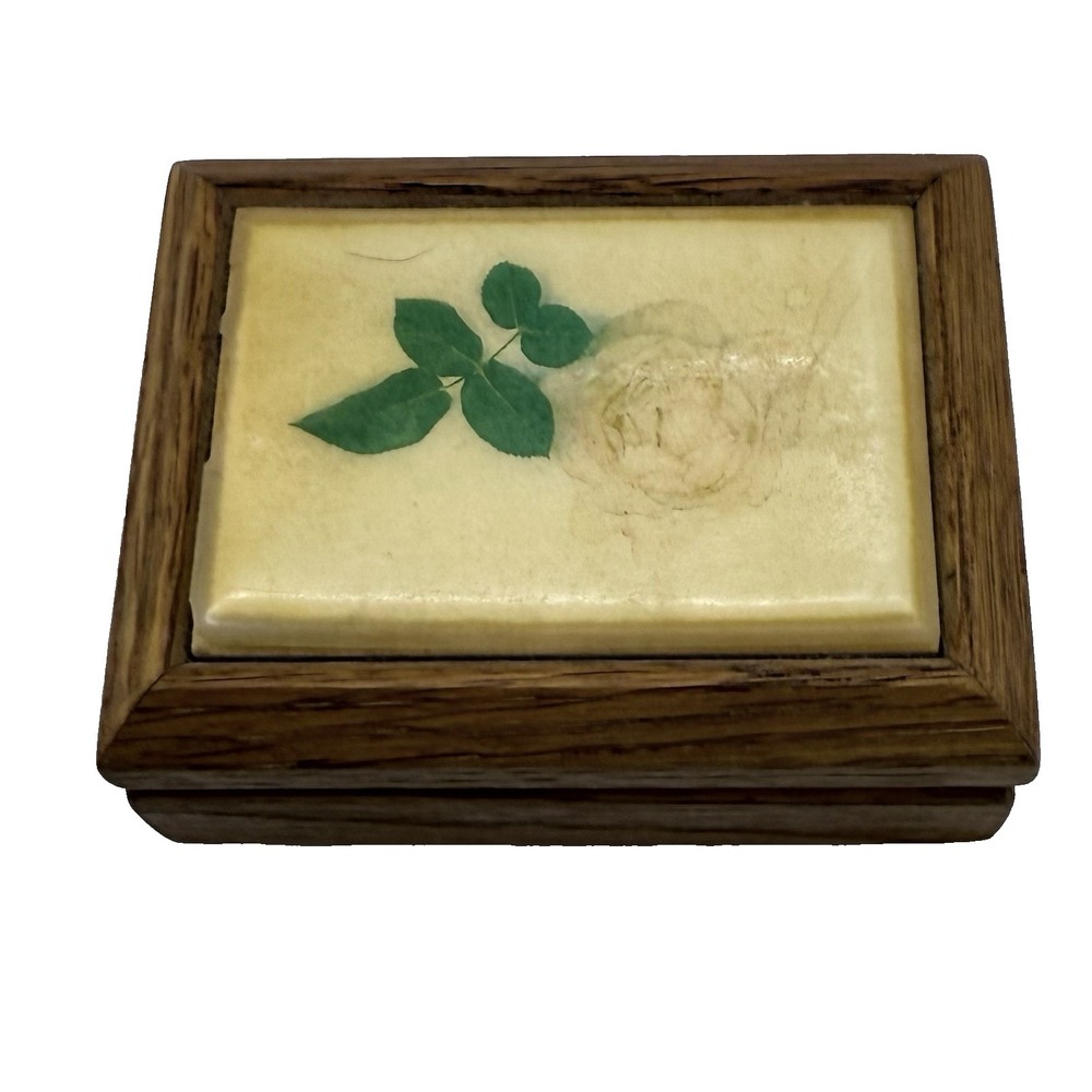 Vintage Graphic Art Tiles Wooden Box by Kimberly Inc USA - Flower Tile